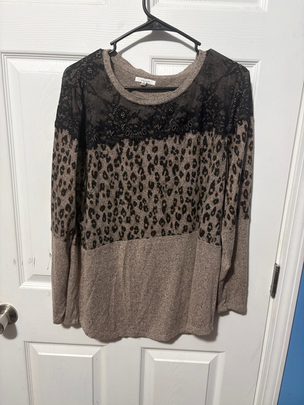 Maurices Taupe and Black Leopard Print Lace Trim Tunic